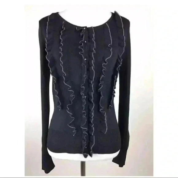Ann Taylor Loft Sweater Small Ruffled Bib Cardigan - Picture 1 of 9
